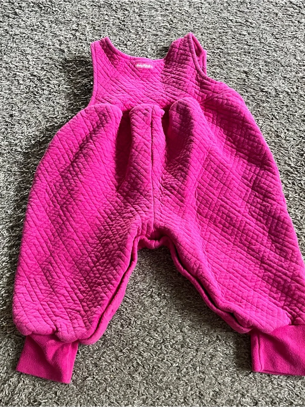 Vintage Girls Osh Kosh B'Gosh Pink Quilted Romper Overalls Jumpsuit Embroidered